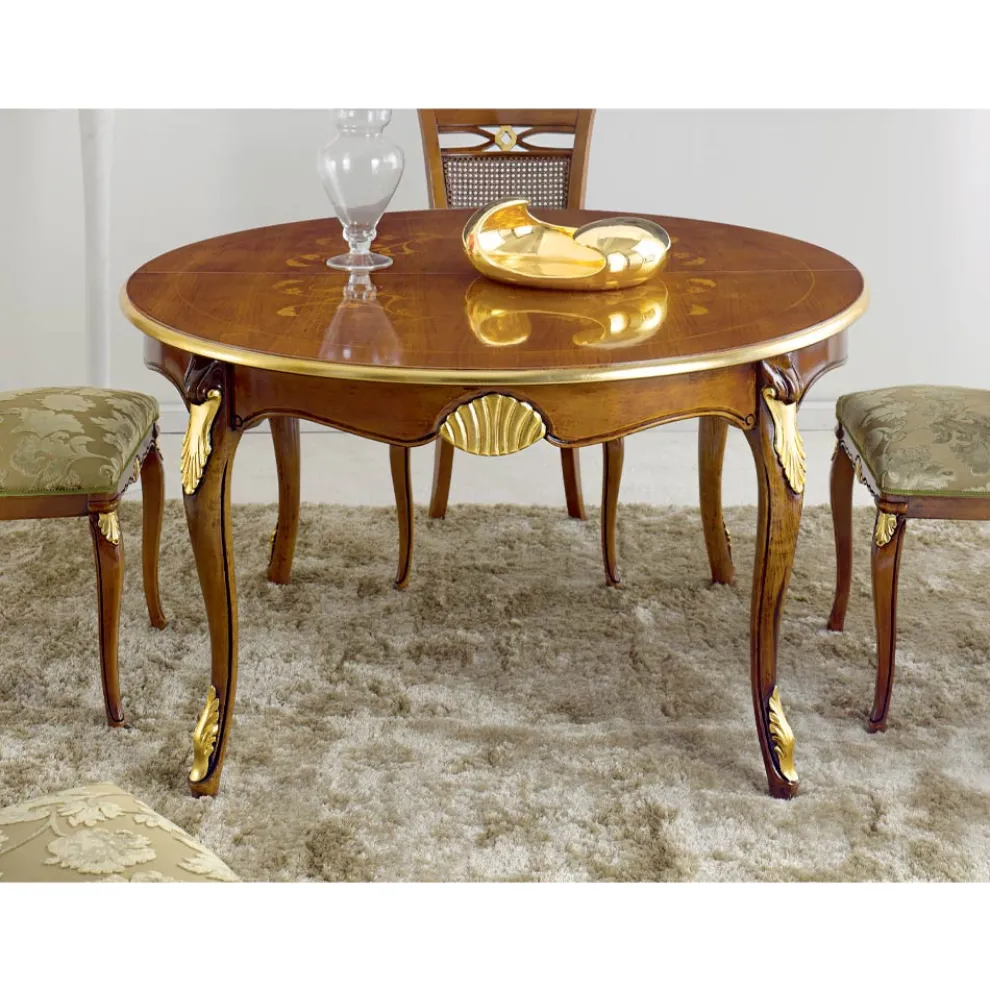 Runder ausziehbarer Esstisch 240 cm aus Holz Made in Italy - Barock