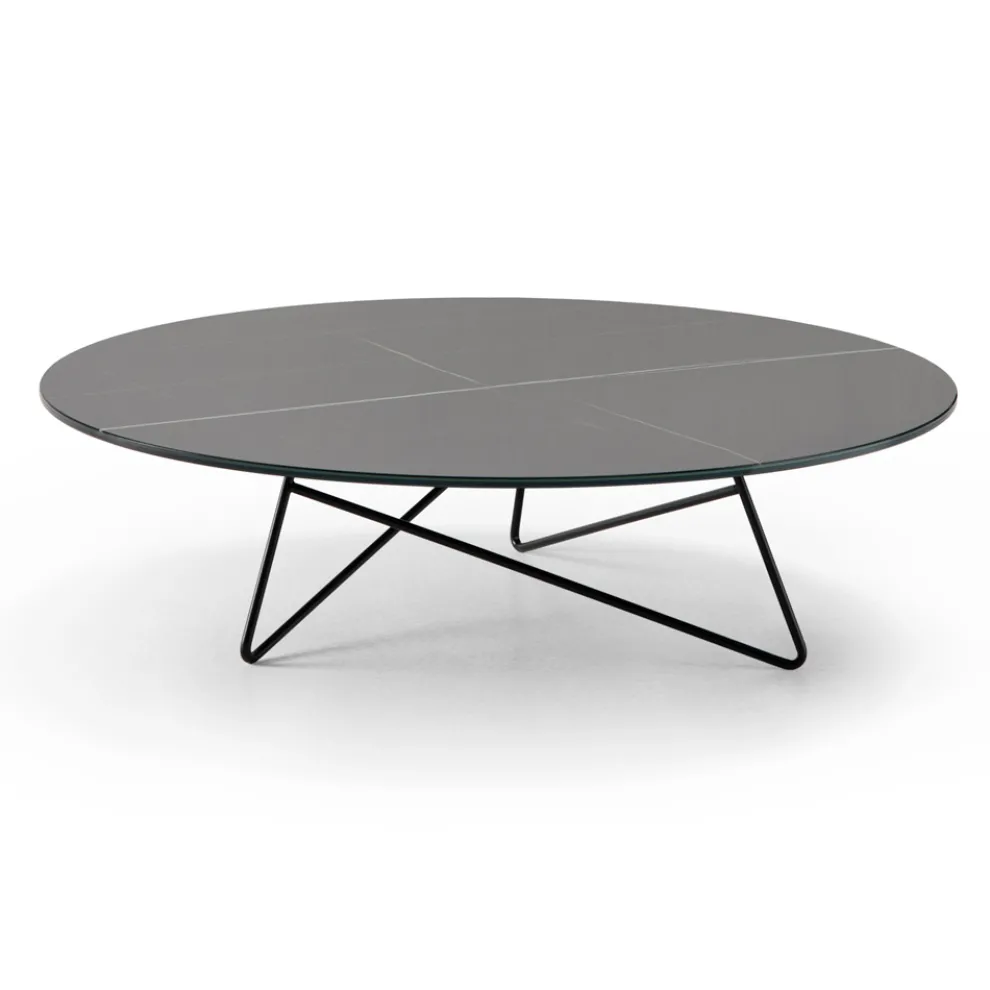 Runder Couchtisch für Wohnzimmer aus Metall und Glas mit luxuriösem Marmoreffekt - Magali