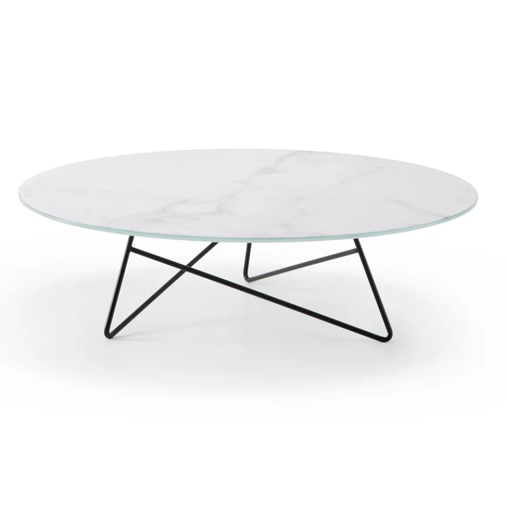 Runder Couchtisch für Wohnzimmer aus Metall und Glas mit luxuriösem Marmoreffekt - Magali