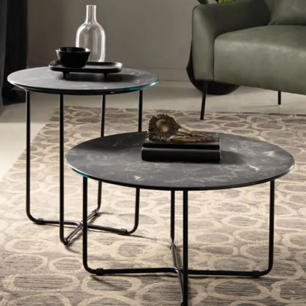 Runder Couchtisch aus Glas mit Marmoreffekt Made in Italy - Miguel