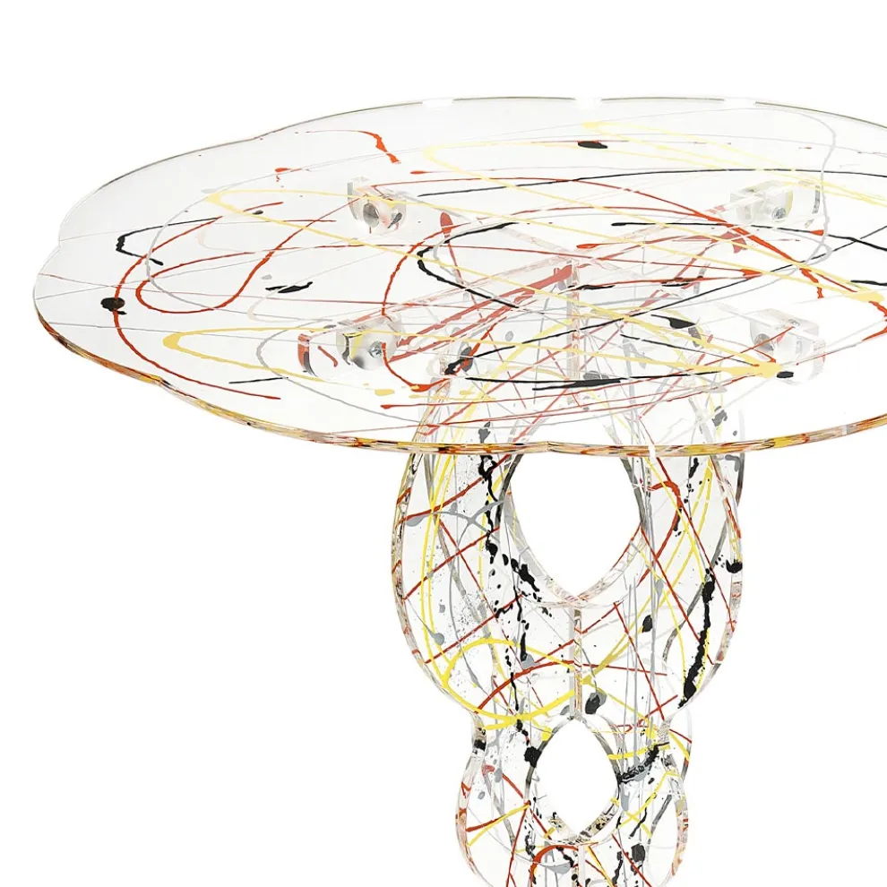 Runder Couchtisch aus transparentem Plexiglas und farbige Platte - Phosphor