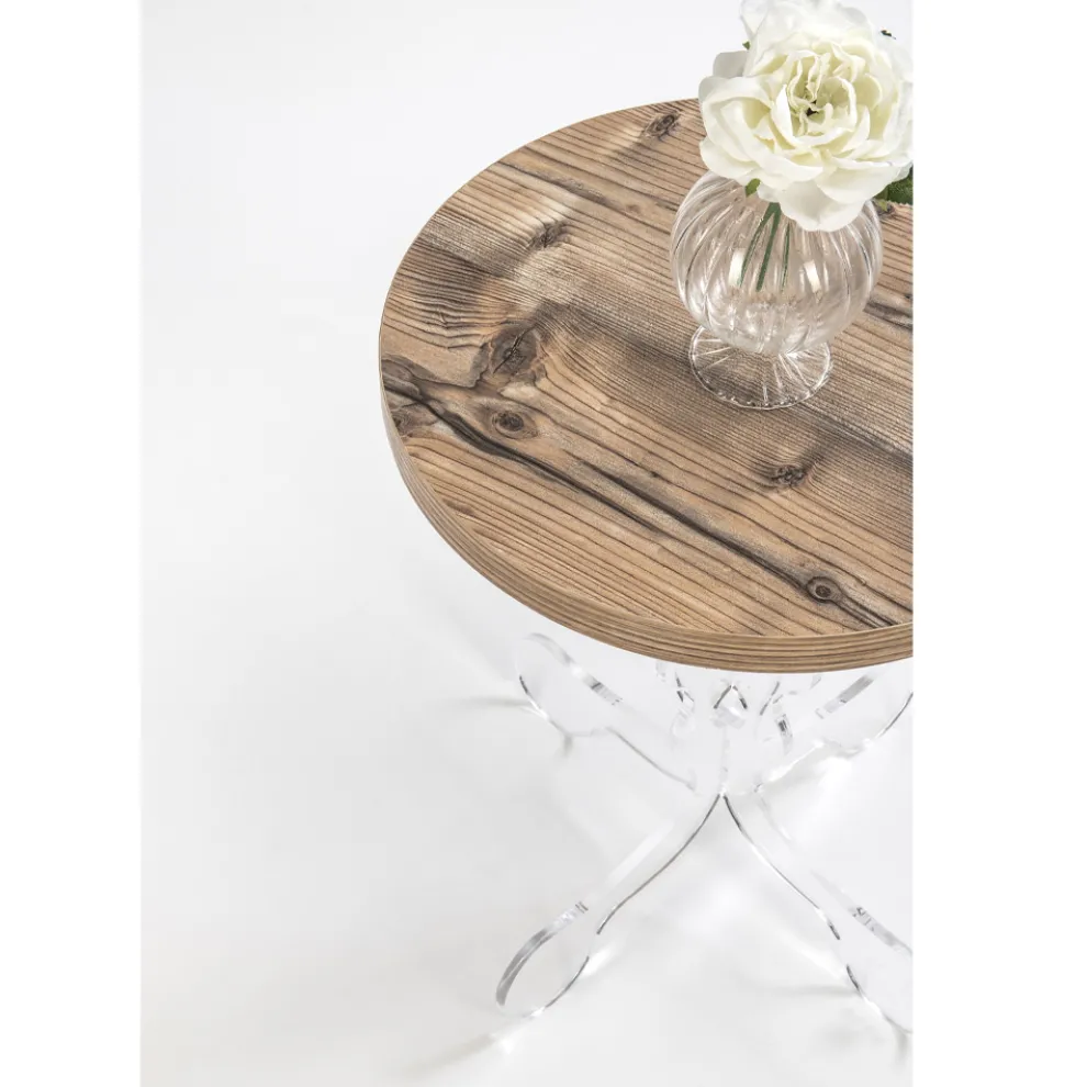 Runder Couchtisch aus Plexiglas und Eichenplatte 2 Dimensionen - Phosphor