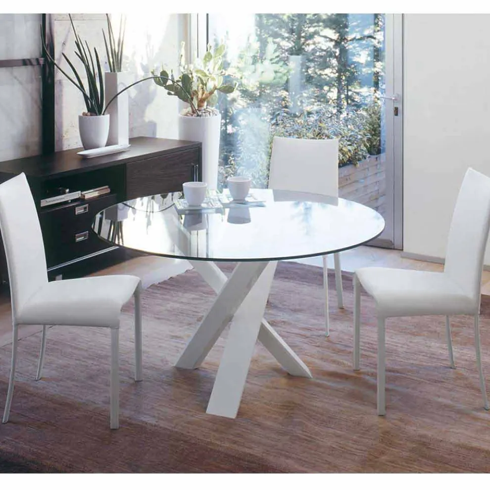 Runder Designtisch D 150 mit Kristallplatte made in Italy Cristal