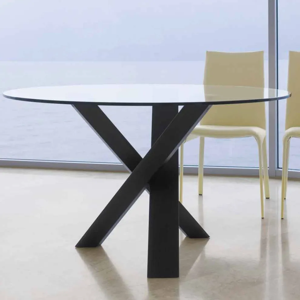 Runder Designtisch D 150 mit Kristallplatte made in Italy Cristal