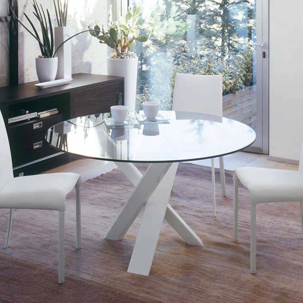 Runder Designtisch D 120 mit Kristallplatte made in Italy Cristal