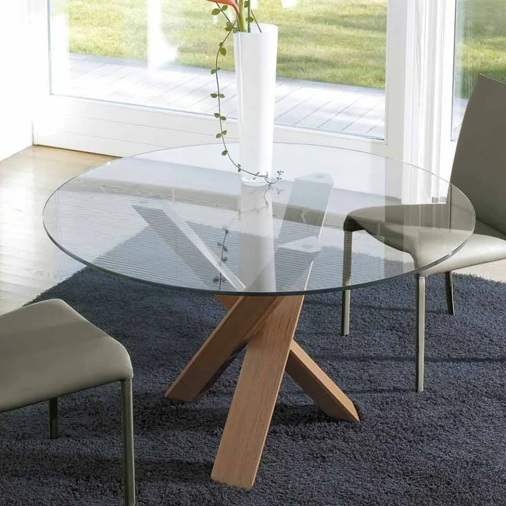 Runder Designtisch D 120 mit Kristallplatte made in Italy Cristal
