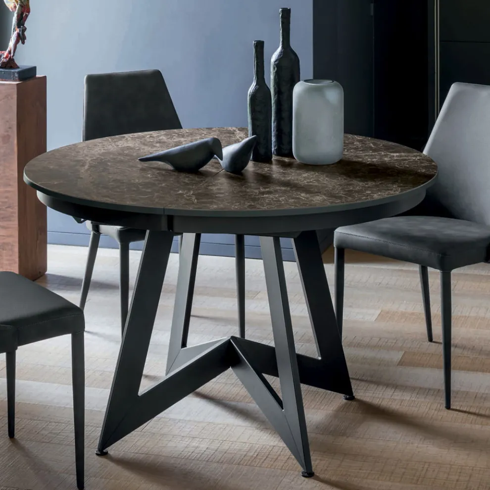 Runder Esstisch ausziehbar auf 270 cm aus Keramik Made in Italy - Muschio