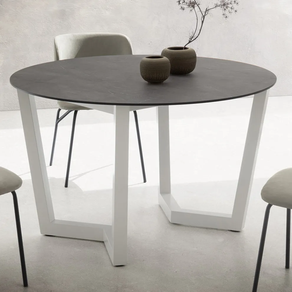 Runder Esstisch aus Metall und laminiertem HPL Made in Italy - Bastiano