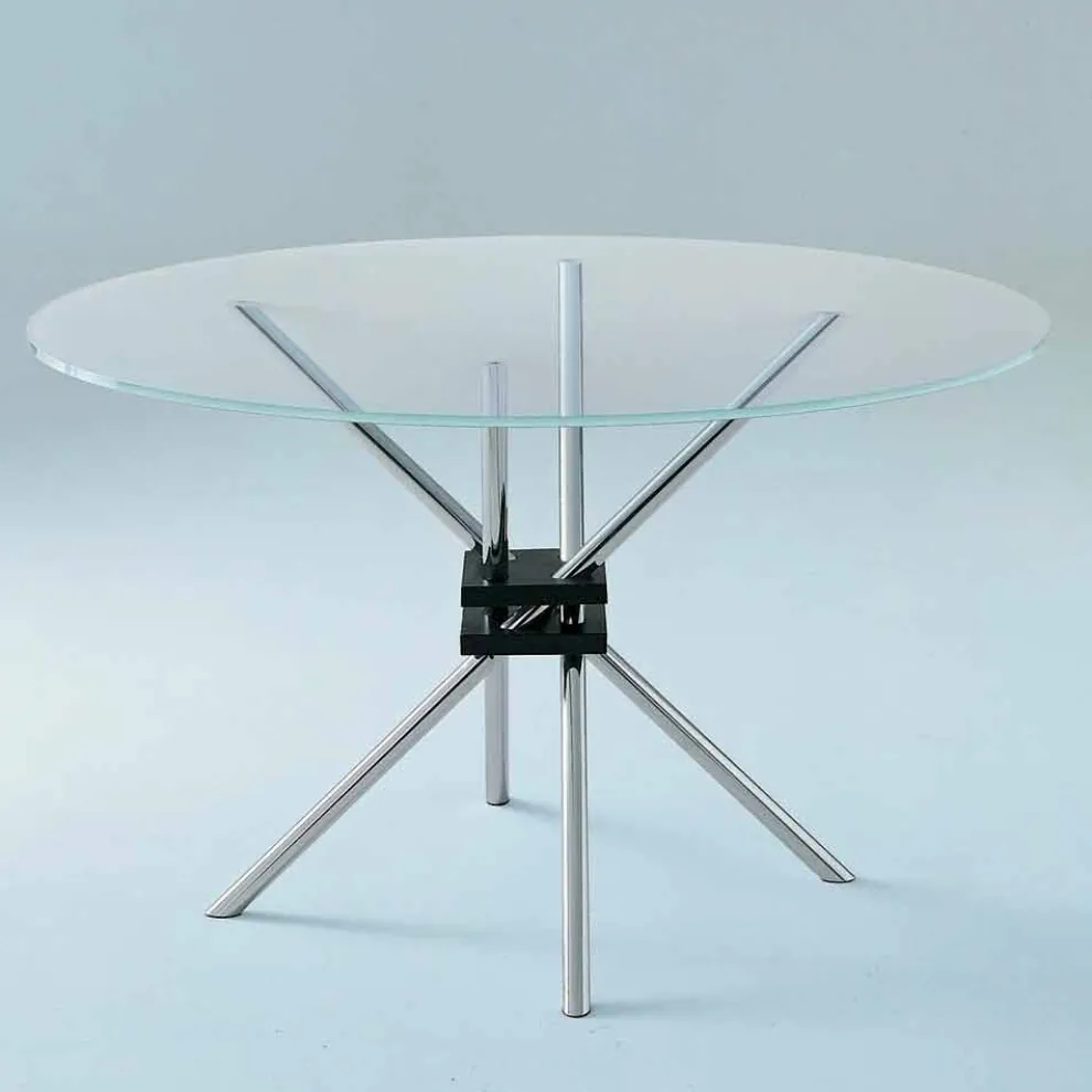 Runder Esstisch aus gehärtetem Glas und Stahl Made in Italy - Trebbiano