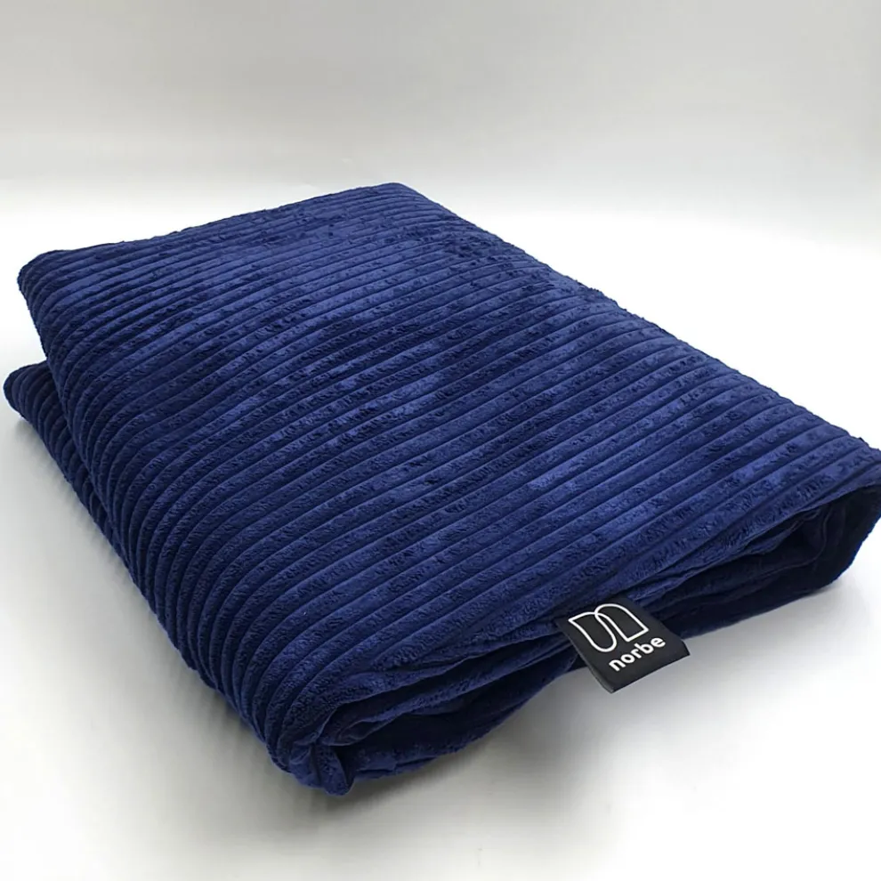 Runder Hocker für Wohnzimmer aus abnehmbarem und waschbarem blauem Samt - Mora