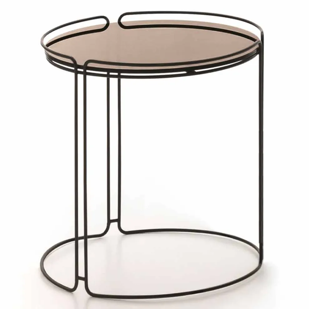 Runder Metall-Couchtisch mit Glasplatte Made in Italy - George