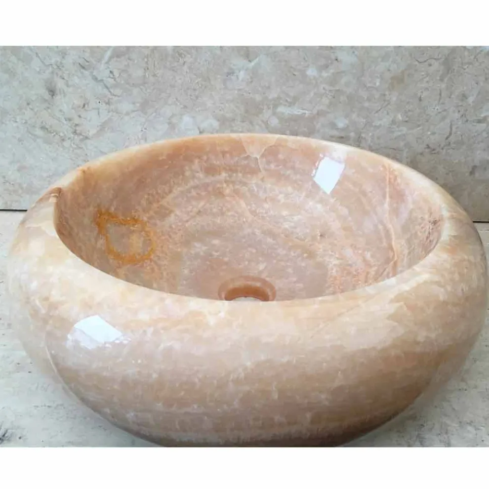 Runder Onyx-Aufsatzbecken Arlie im modernen Design, handgefertigtes Waschbecken