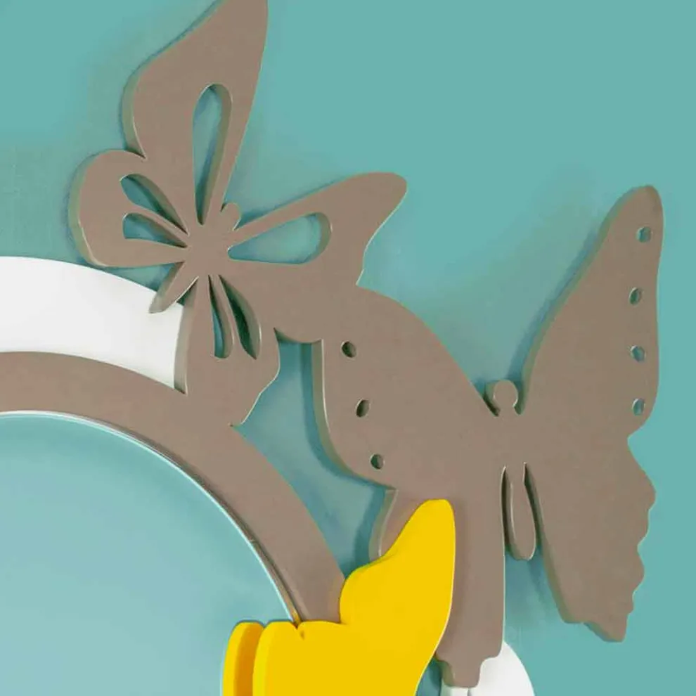 Runder Spiegel aus modernem Design aus farbigem Holz mit Schmetterlingen - Beat