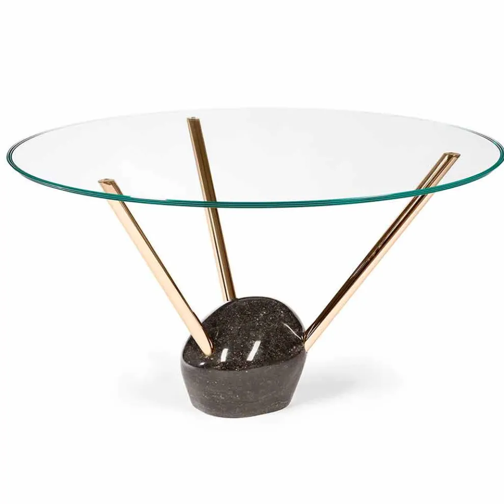 Runder Tisch Adele, mit Glasplatte und Marmorsockel, modernes Design