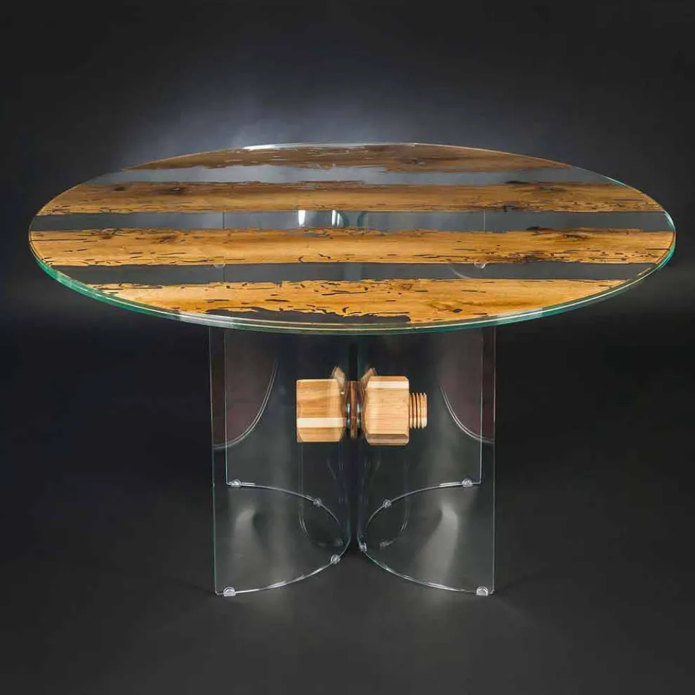 Runder Tisch aus Briccola Holz und Glas Venezia