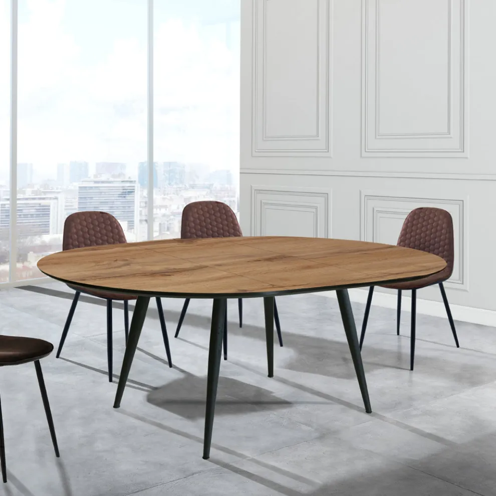 Runder Tisch, ausziehbar auf 150 cm, helles Walnuss-Finish – Capone