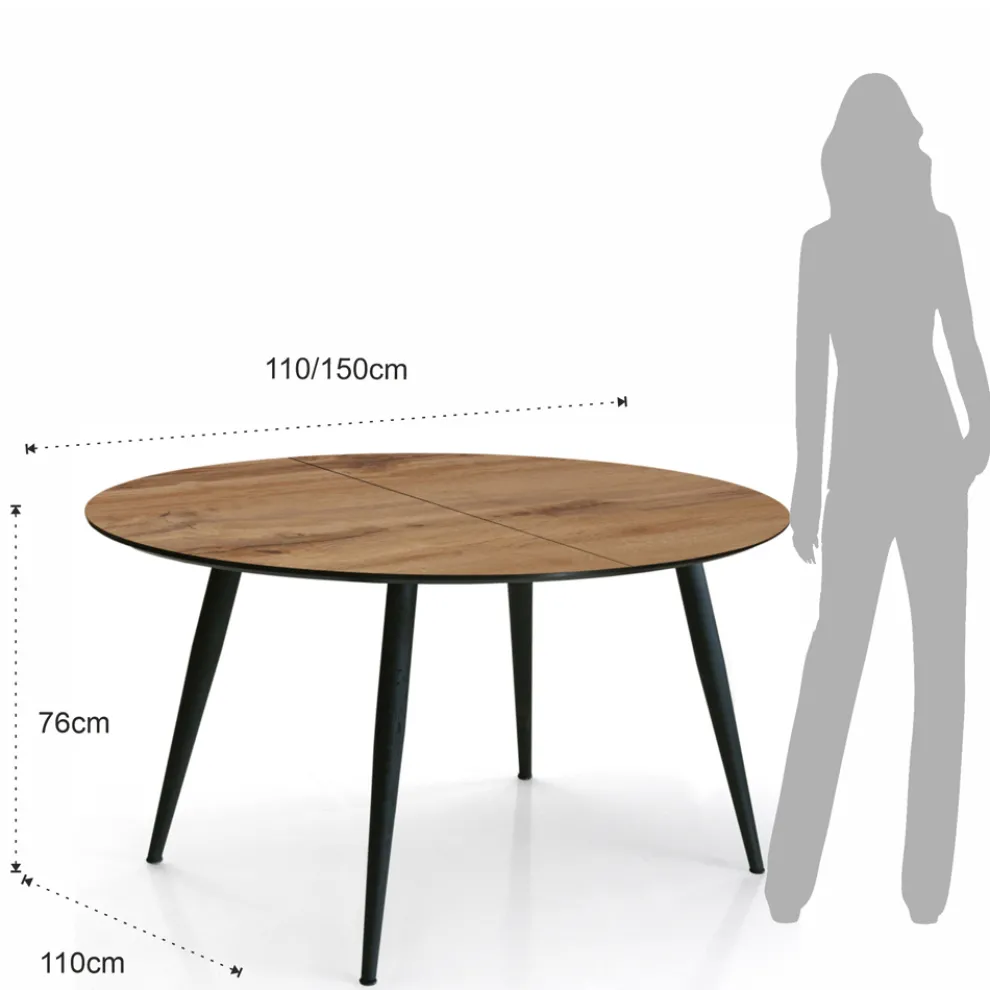 Runder Tisch, ausziehbar auf 150 cm, helles Walnuss-Finish – Capone