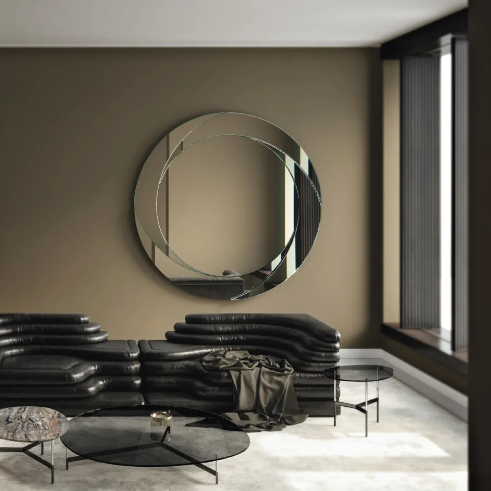 Runder Wandspiegel mit Holzstruktur Made in Italy - Navona