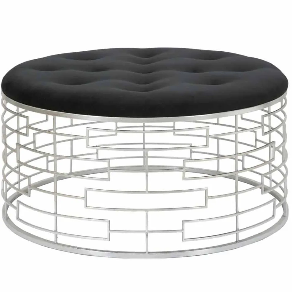 Runder weicher Pouf in modernem Design aus Samt, Eisen und MDF - Saxon