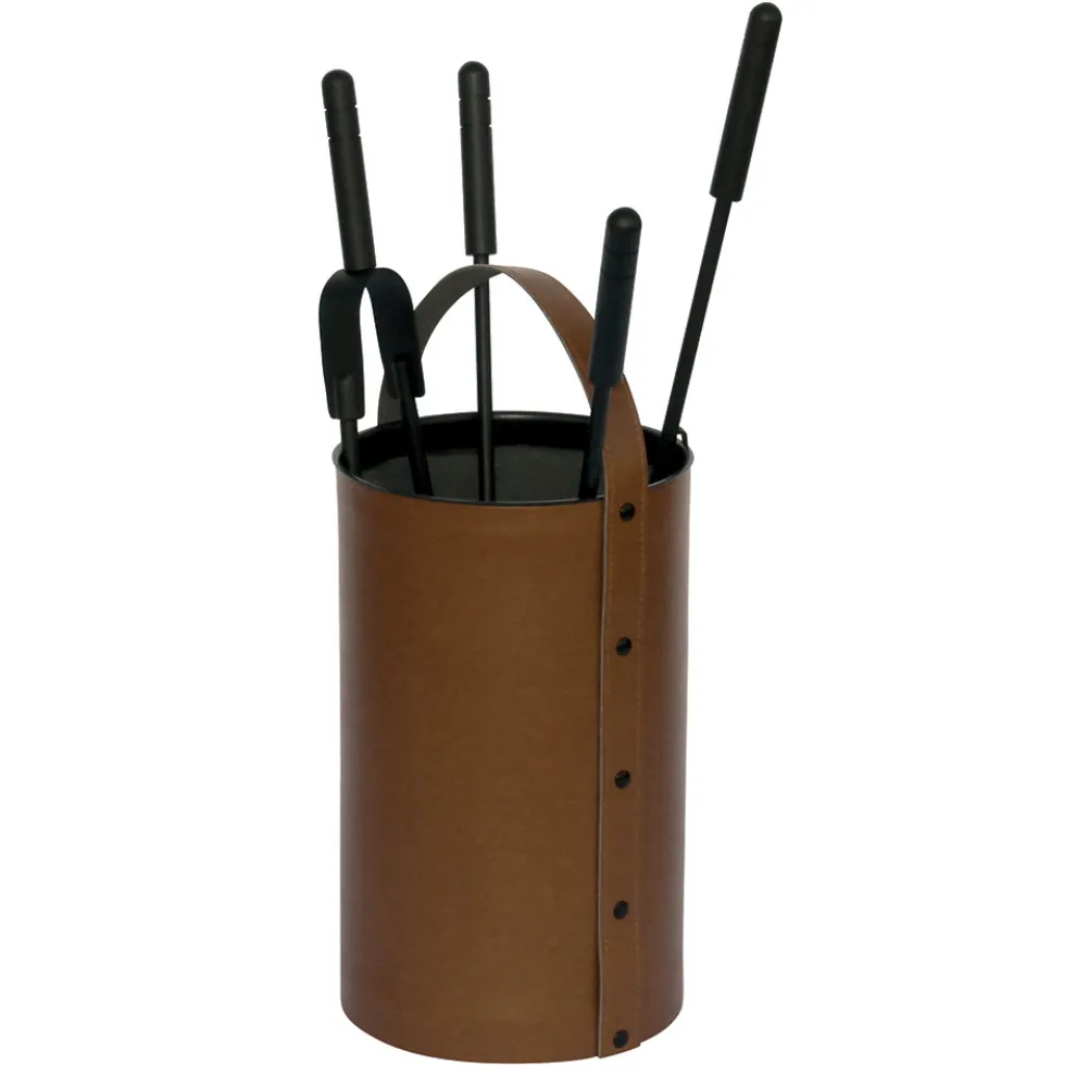 Runder Werkzeughalter aus Kunstleder mit Griff und 4 Zubehörteilen, hergestellt in Italien – Taube