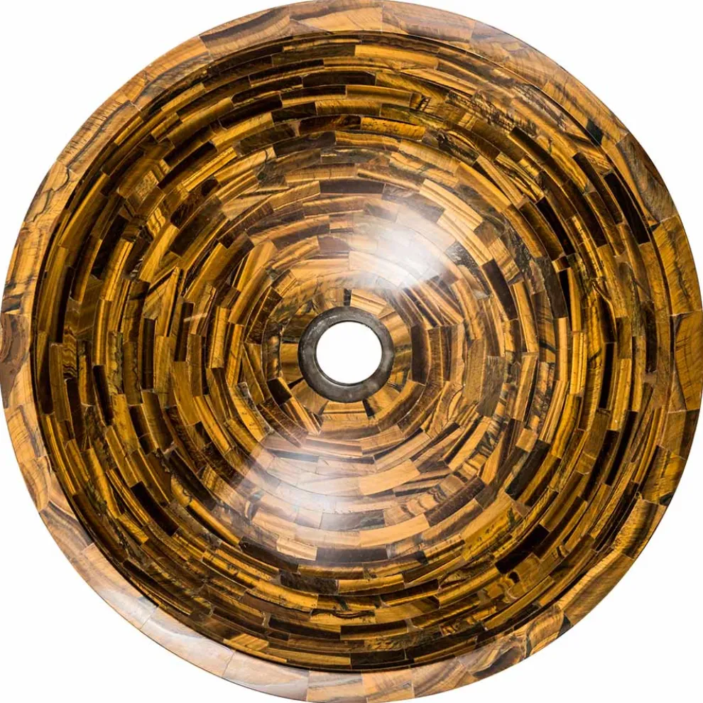 Rundes Aufsatzwaschbecken aus Tigerauge Stein Pollon Design