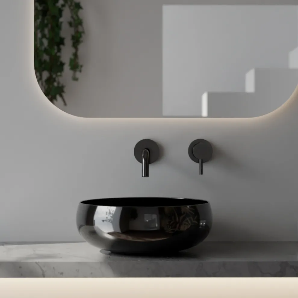 Rundes Aufsatzwaschbecken aus farbiger Keramik, hergestellt in Italien – Schüssel