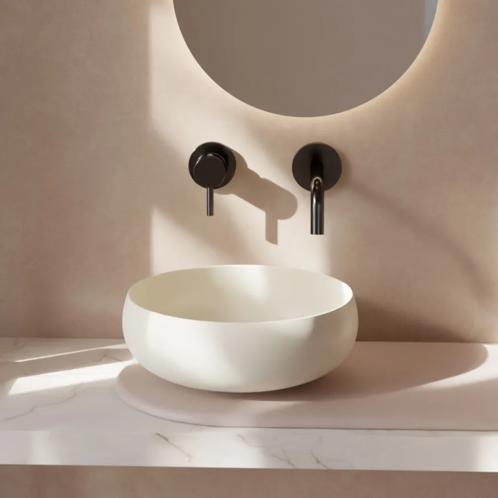 Rundes Aufsatzwaschbecken aus farbiger Keramik, hergestellt in Italien – Schüssel