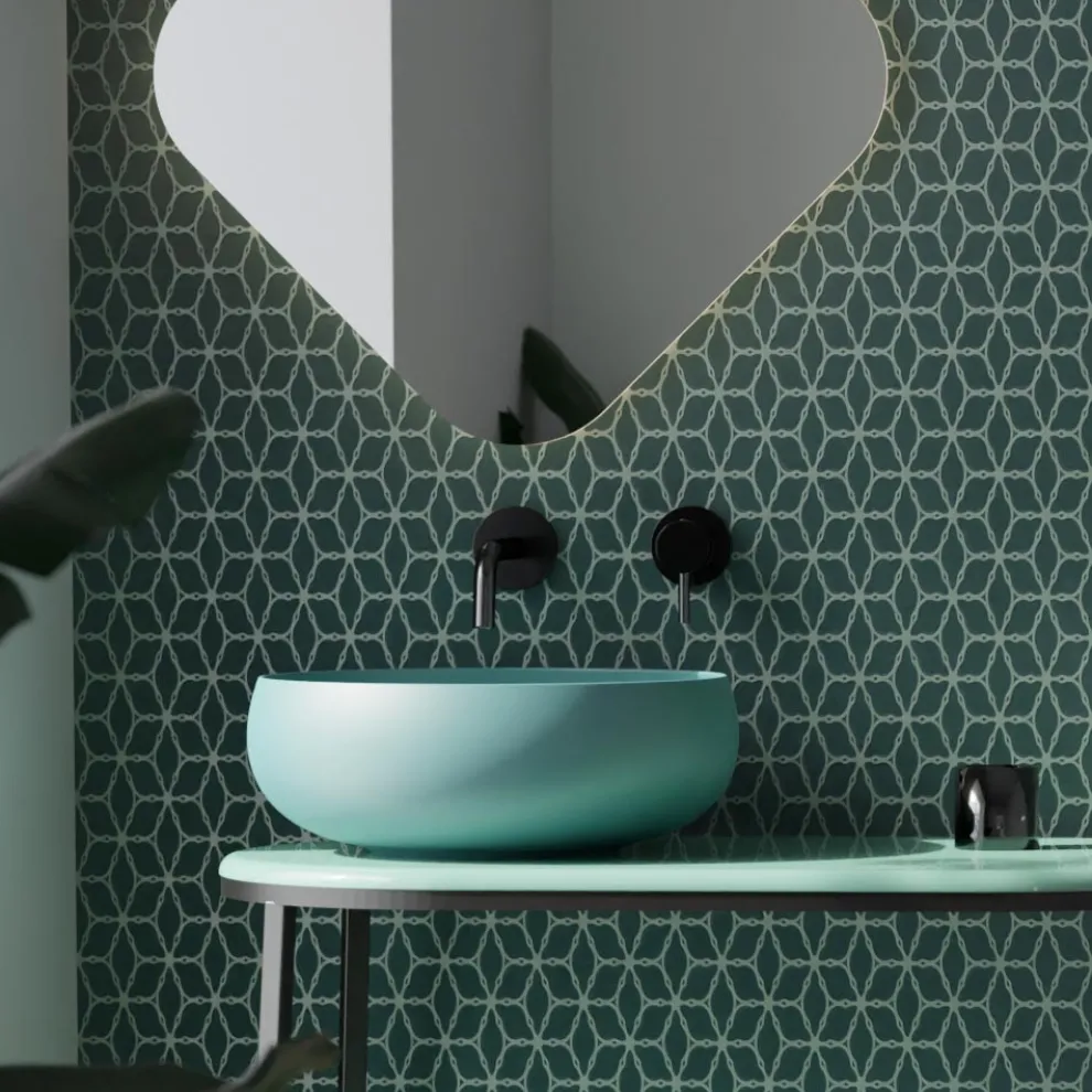 Rundes Aufsatzwaschbecken aus farbiger Keramik, hergestellt in Italien – Schüssel