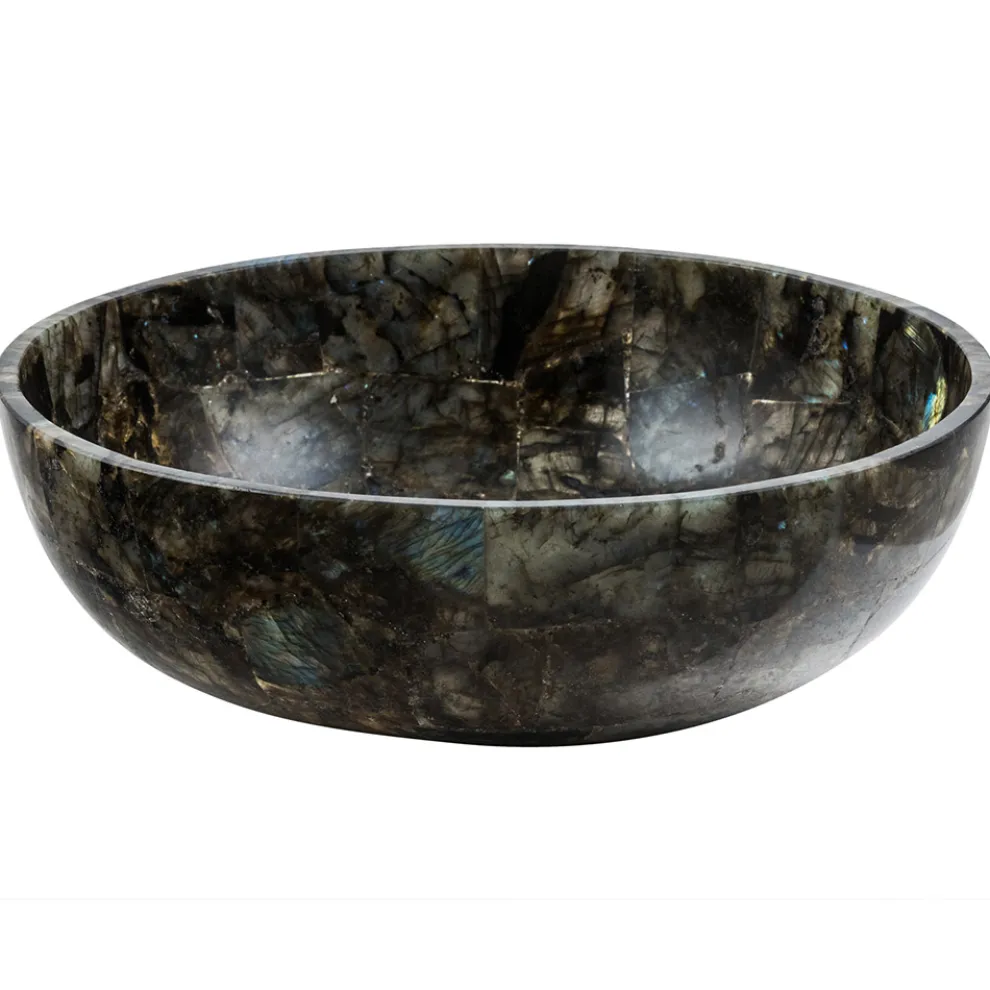 Rundes Aufsatzwaschbecken aus Labradorit Peggy Design, handgemacht