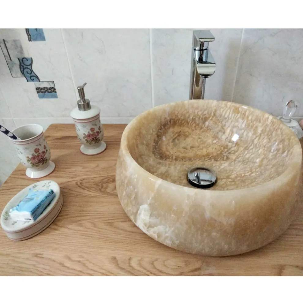 Rundes Waschtisch mit Arbeitsplatte aus reinem Onyx Einzigartiges Design - Ramiro