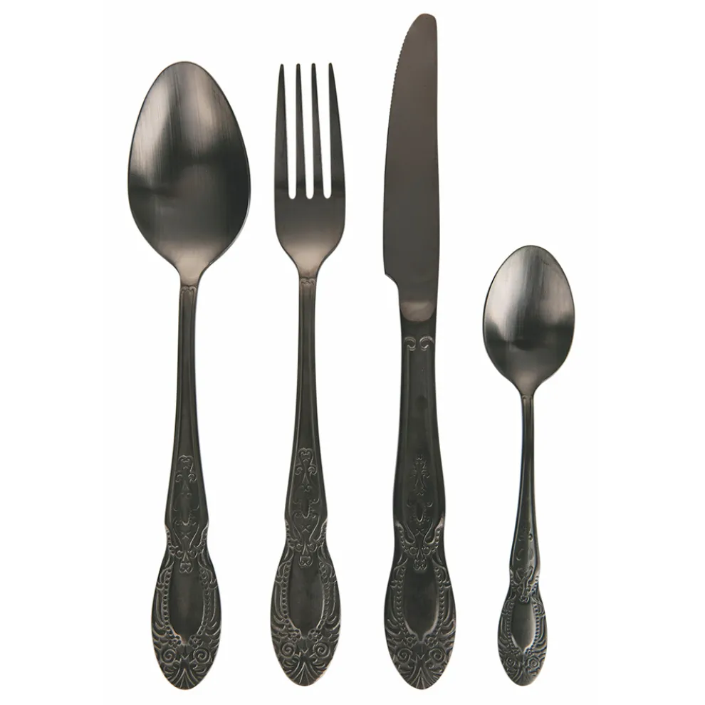 Schwarzes oder goldenes Besteckset aus satiniertem Stahl, 24-teilig - Fantasy