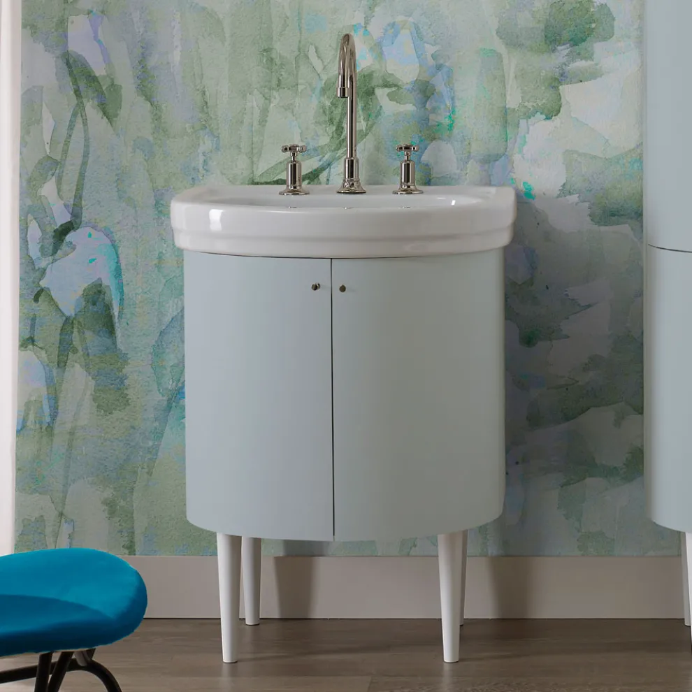 Schrank mit Keramikwaschbecken und 2 himmelblauen Türen – Candy