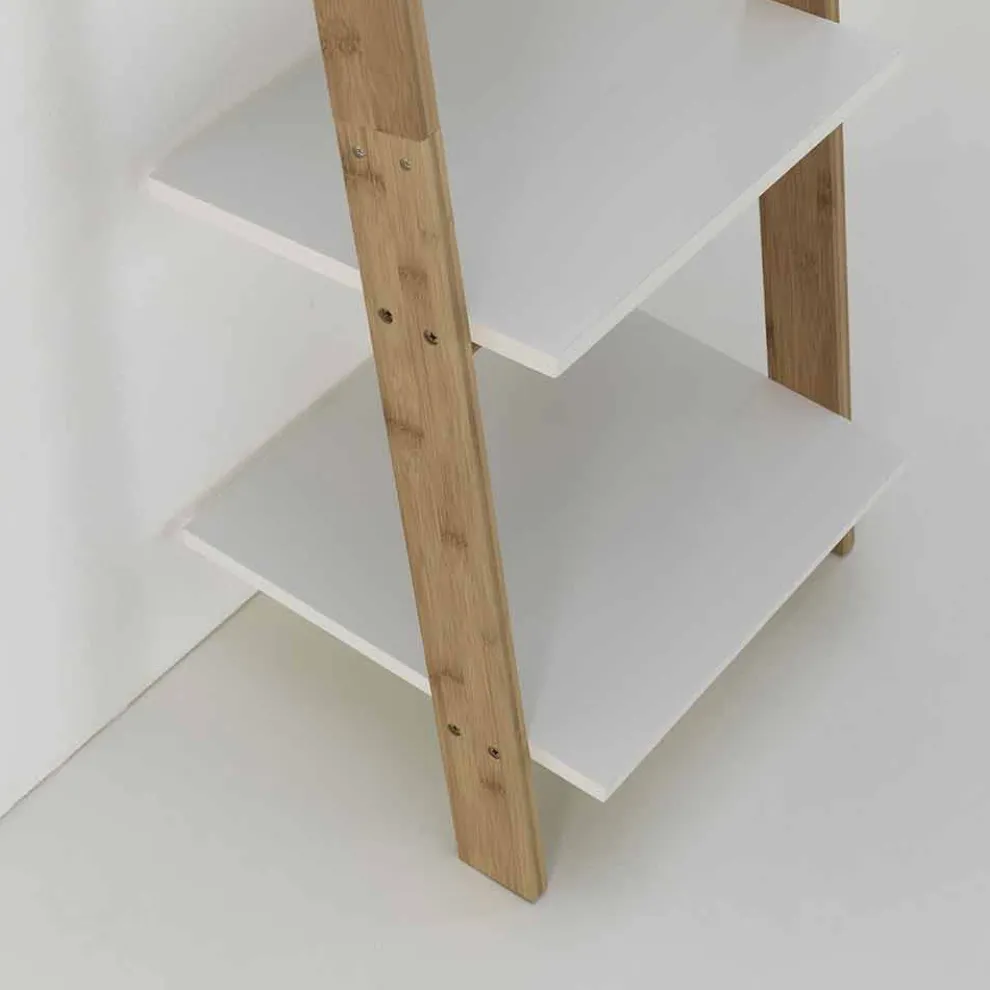 Schräger Badezimmerschrank mit 5 Regalen aus Bambus und MDF - Gianmarco