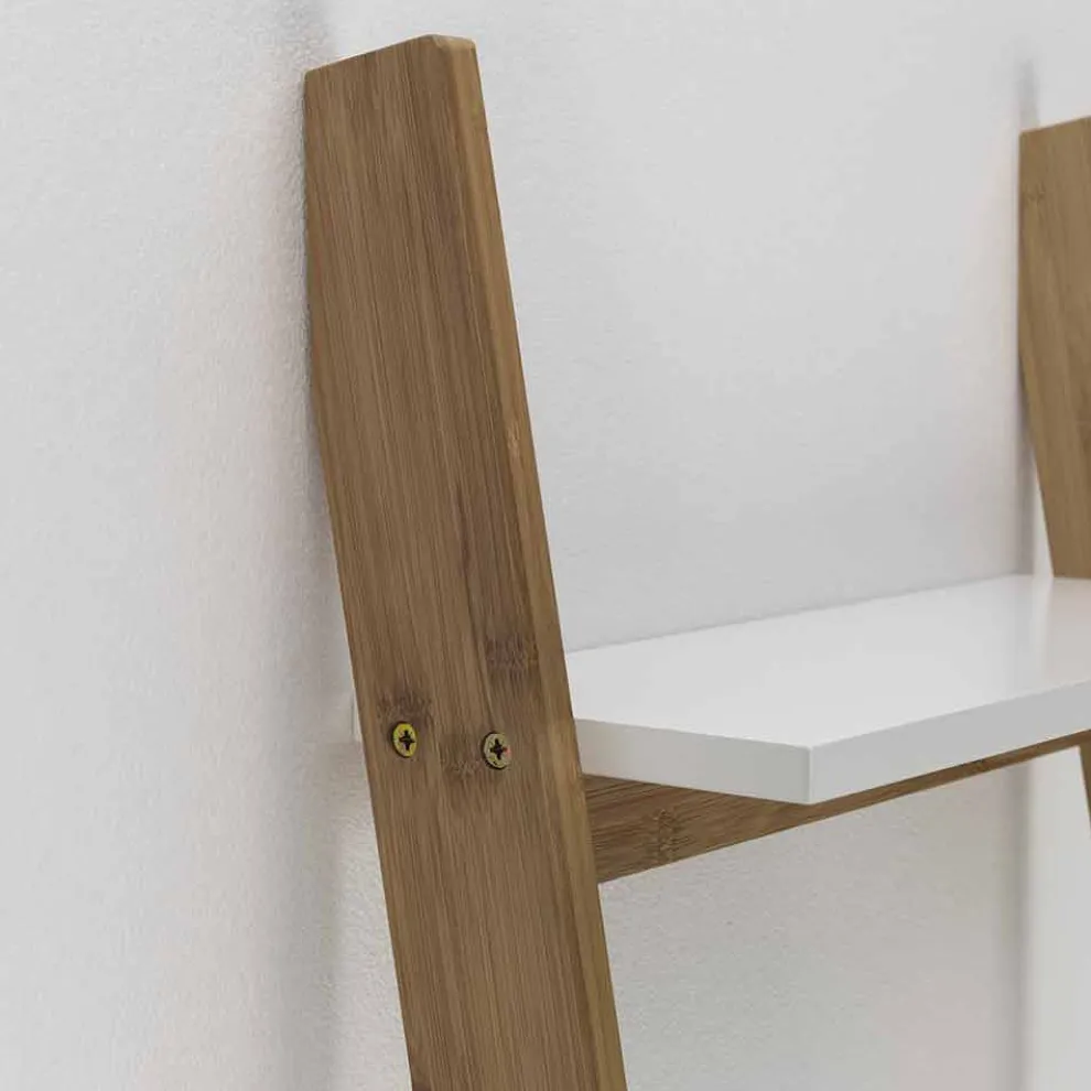 Schräger Badezimmerschrank mit 5 Regalen aus Bambus und MDF - Gianmarco