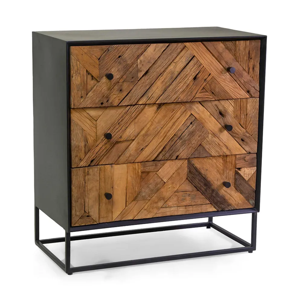 Schwarzer Metall-Wohnzimmerschrank mit 3 Holzschubladen - Wreck