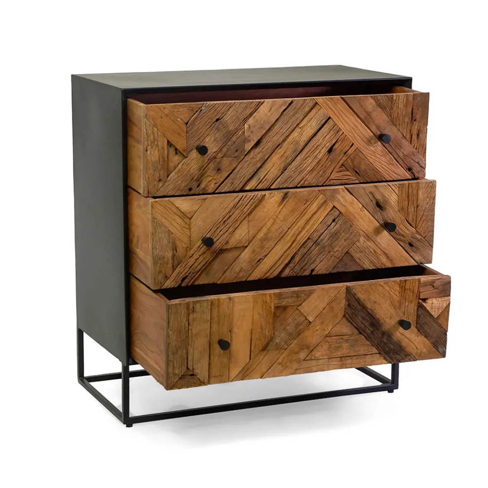 Schwarzer Metall-Wohnzimmerschrank mit 3 Holzschubladen - Wreck