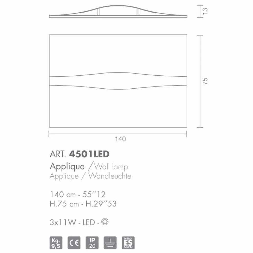 Selene Art&Light Wandleuchter mit texturiertenen Schaltbretten140xH75