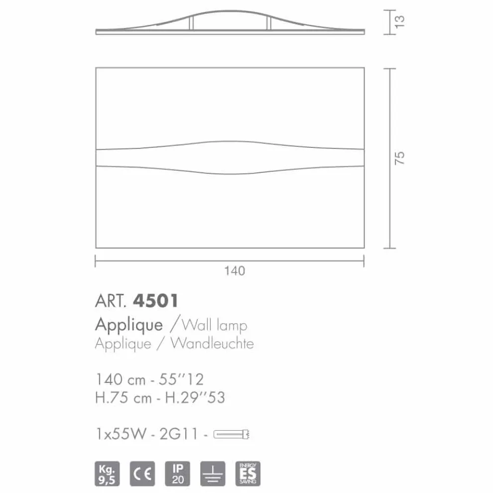 Selene Art&Light Wandleuchter mit texturiertenen Schaltbretten140xH75