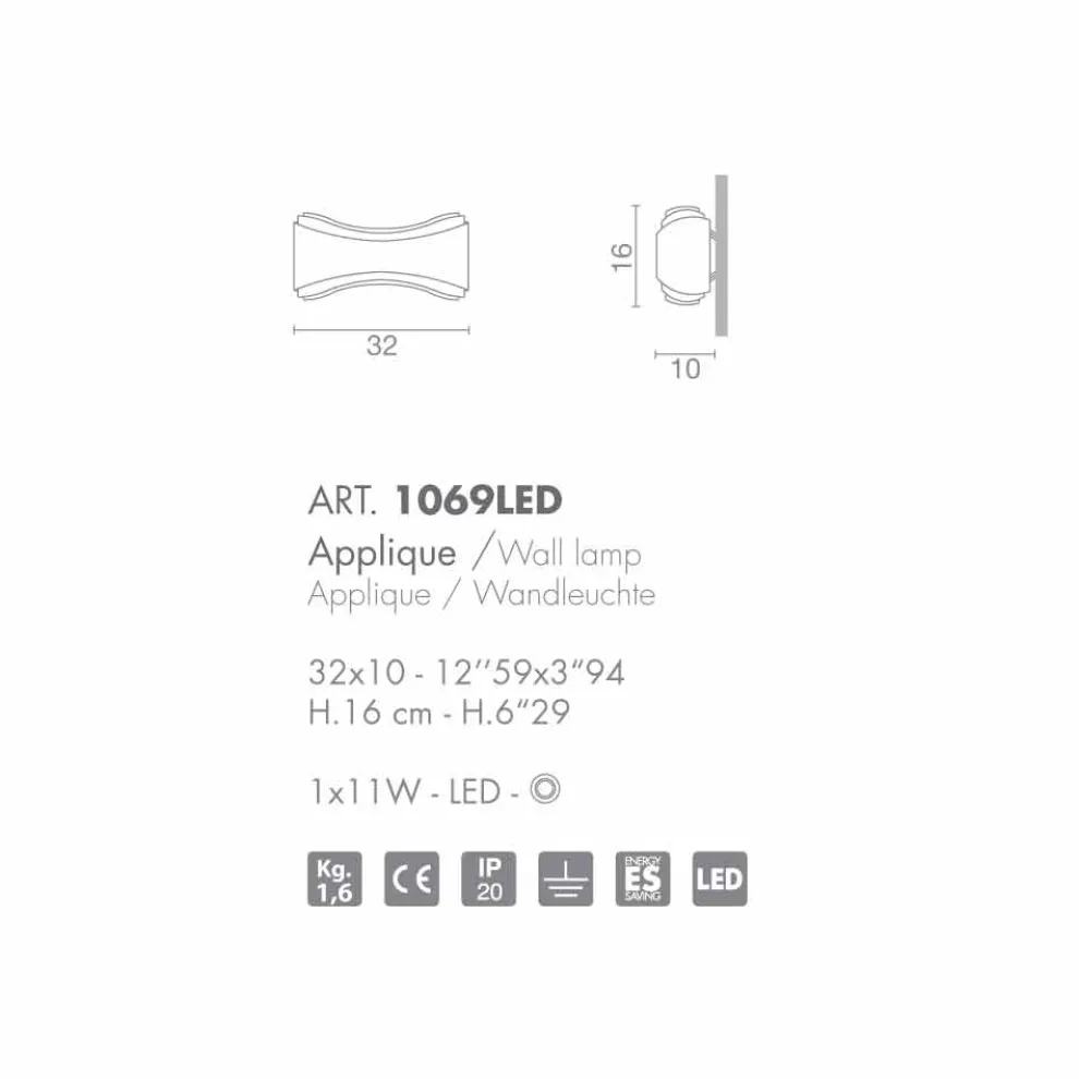 Selene Ionica Wanleuchter aus Stahl und Glas,32x10H16cm, made in Italy