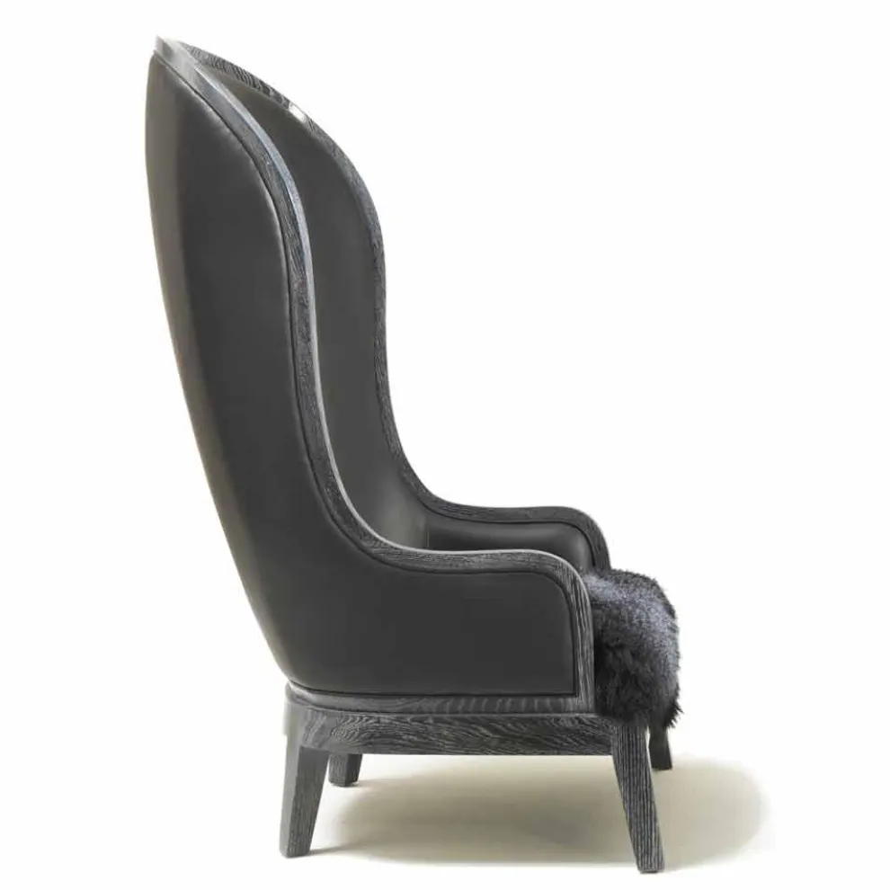 Sessel aus Leder und schwarzem Fell Eli, klassisches luxury Design
