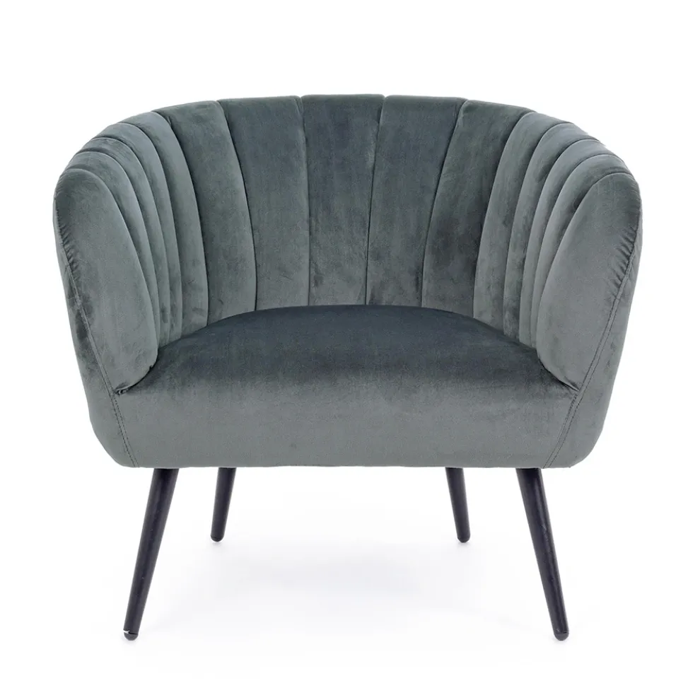 Sessel aus Stahl und grauem oder blauem Samt Skandinavisches Design - Hilary