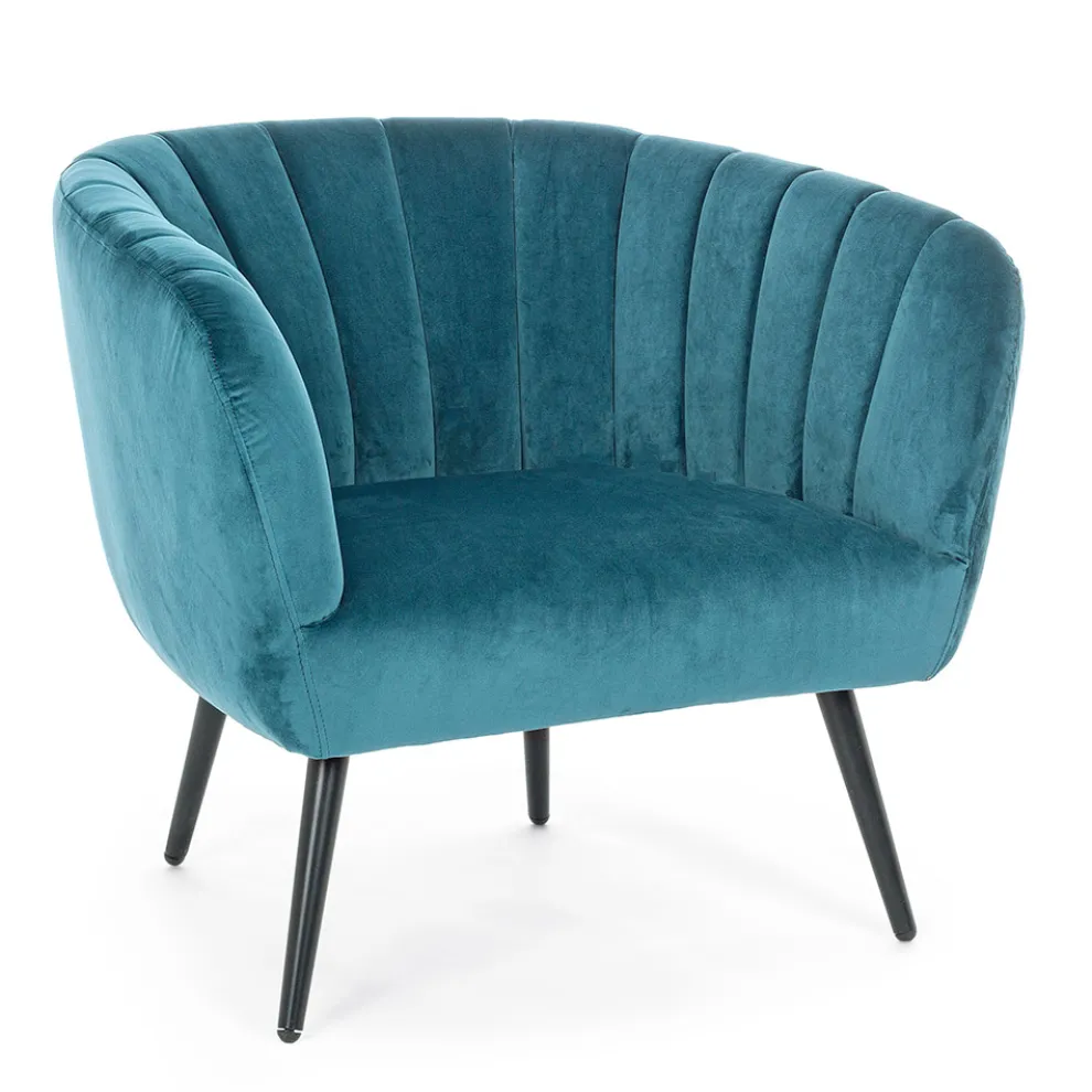 Sessel aus Stahl und grauem oder blauem Samt Skandinavisches Design - Hilary