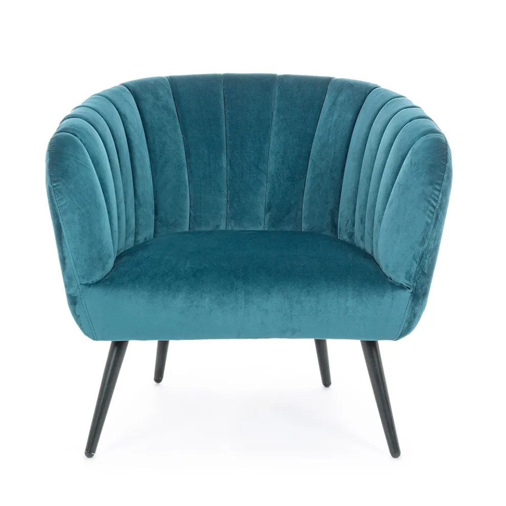 Sessel aus Stahl und grauem oder blauem Samt Skandinavisches Design - Hilary