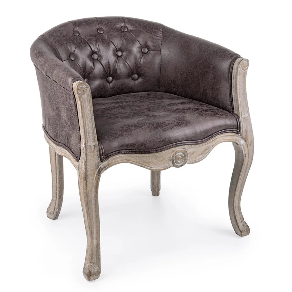 Sessel im klassischen Design mit Sitz in Holz- und Kunstlederoptik - Katen
