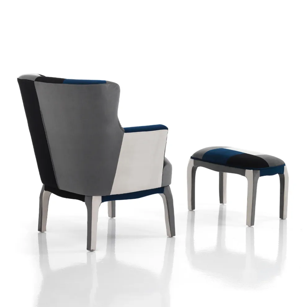 Sessel mit Pouf aus Patchworkstoff – Bromo