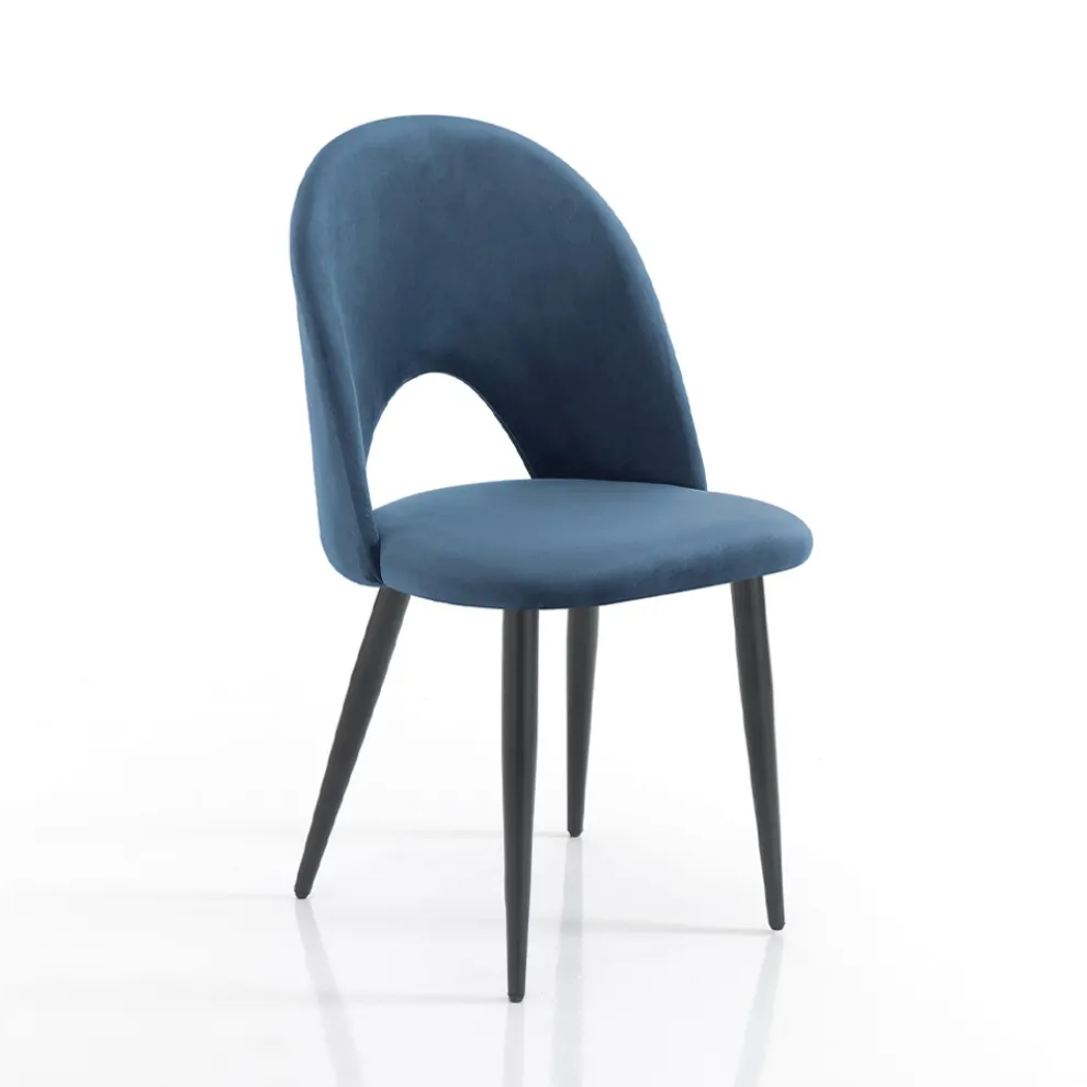 Set mit 4 Stühlen aus blauem Stoff mit Samteffekt – Dalmatiner
