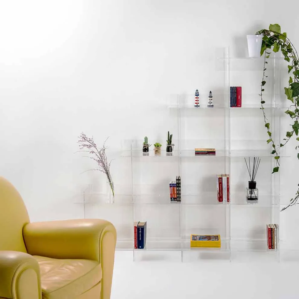 Sfera3 transparentes Wand Bücherregal L180 x H180 x P30 cm, hergestellt in Italien