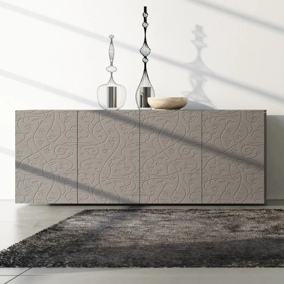 Sideboard 4 Türen aus schlammlackiertem MDF mit Flachrelief Made in Italy - Lolla