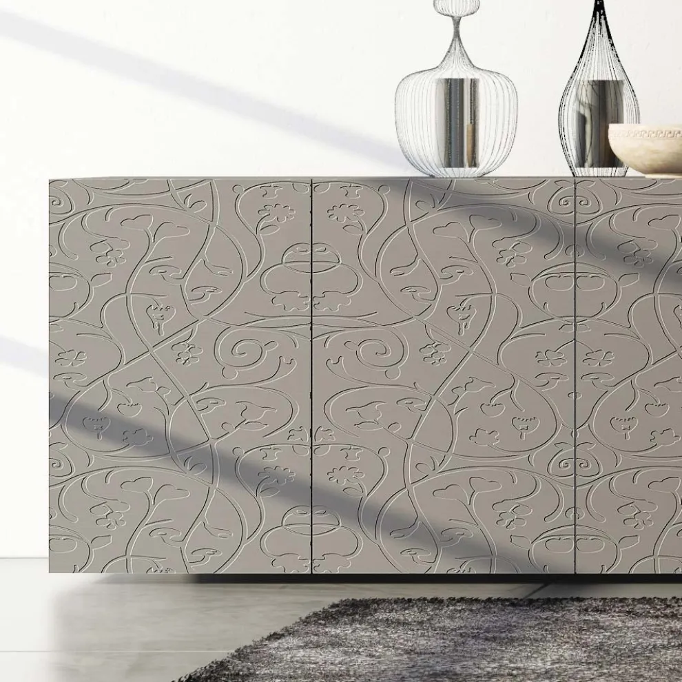 Sideboard 4 Türen aus schlammlackiertem MDF mit Flachrelief Made in Italy - Lolla