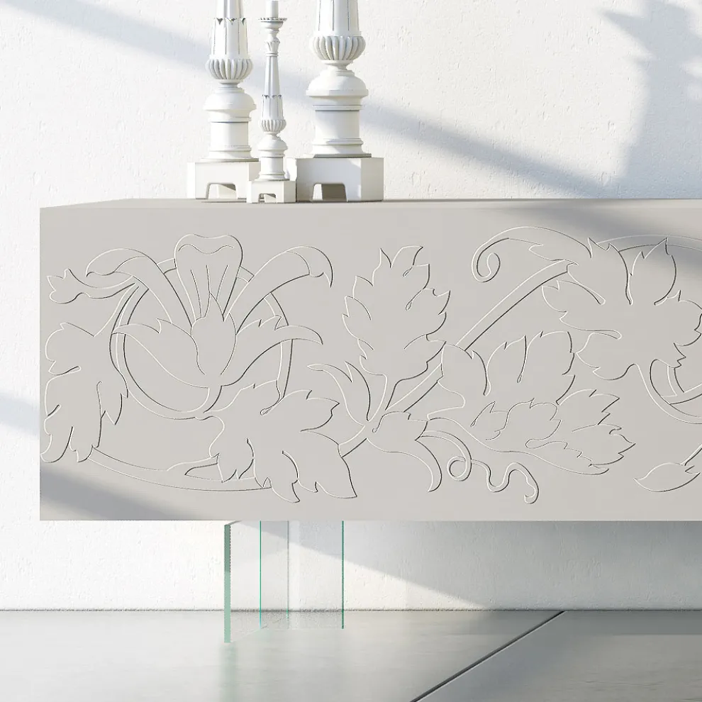 Sideboard aus hellgrauem MDF mit Glasfüßen Made in Italy - Germena